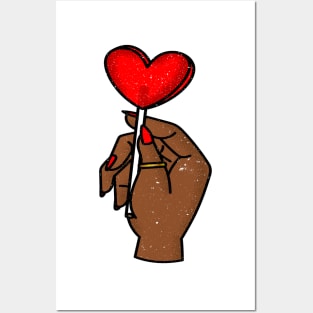 Heart Hand Sign  - A Hand Holding a Red Lollipop - Black Power Posters and Art